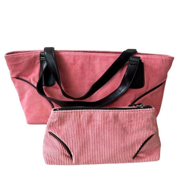 Estee Lauder Handbags - Estee Lauder Pink Corduroy NWOT Tote and Clutch Set